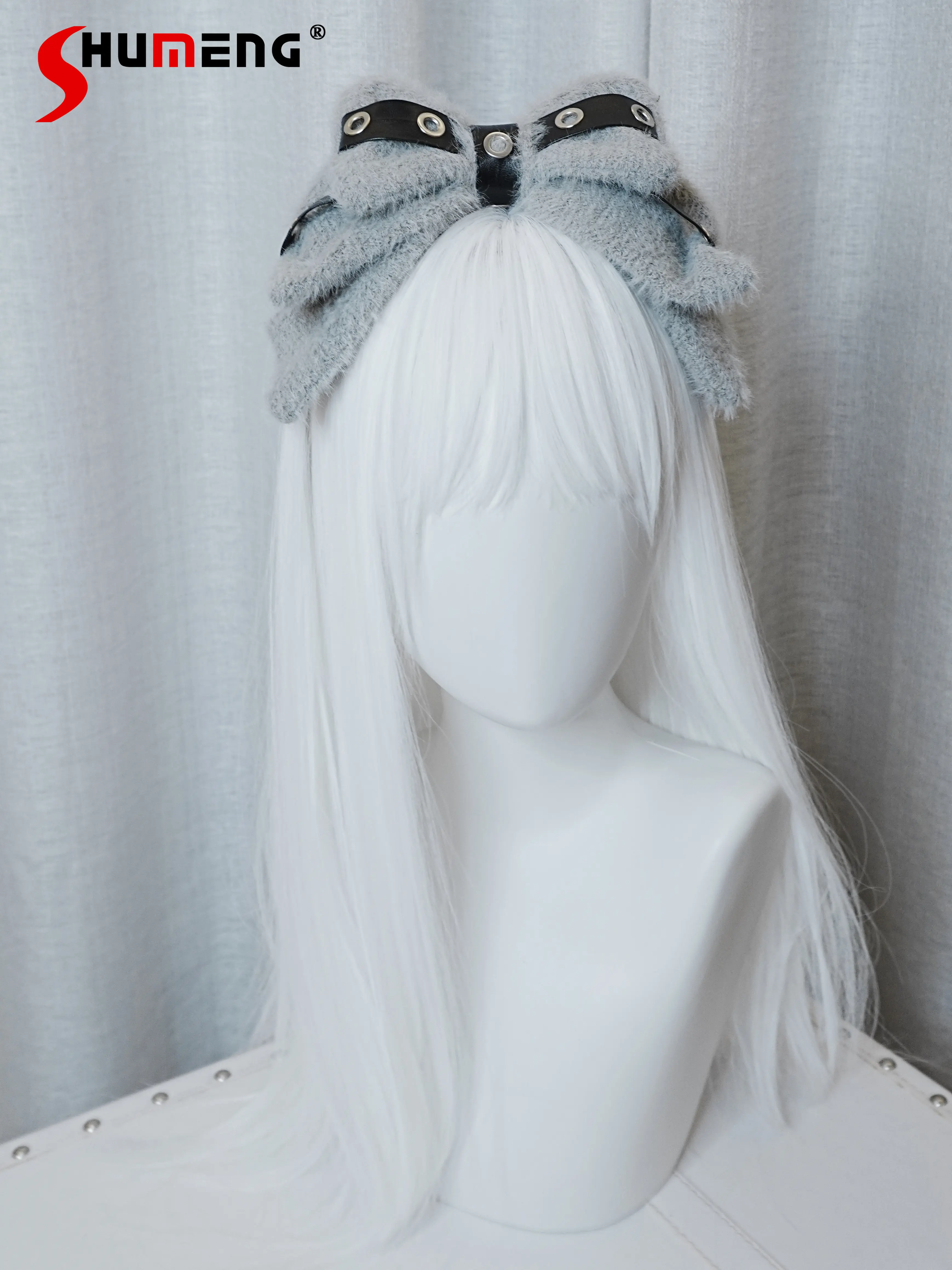 オリジナルサブカルチャーパンクy2kヘッドバンドkc-2026新作キュートガールズロリータビッグボウスイートクールブラックグレーヘアアクセサリー女性用