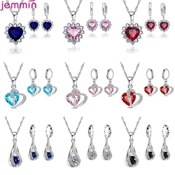 925 Sterling Zilver Kristallen Ketting Oorbellen Bruidssieraden Set Voor Vrouwen Meisjes Verjaardagscadeau Mode-sieraden Groothandel