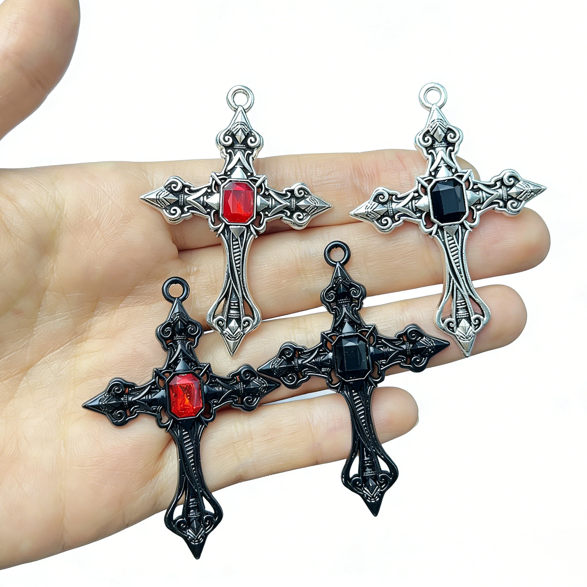 4pcs Gothic Fashionable retro alloy cross pendant DIY necklace bracelet decorative accessories niche religious accessories
