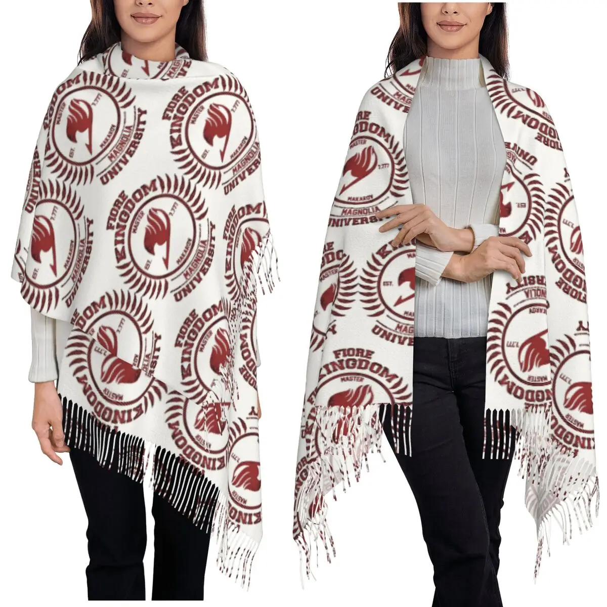Fairy Tail Team Flag Scarf Tassel Scarves for Women Soft Warm Shawls and Wraps Long Fall Winter Shawl Wrap