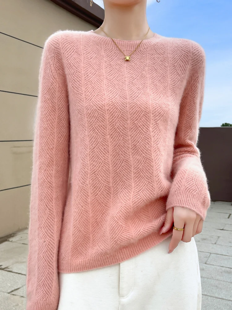 New Arrivals Hollow Out Women\'s Sweater 100% Merino Wool O-Neck Pullover Slim Fitting Knitted Jumper Lady Clothes Fashion Trends