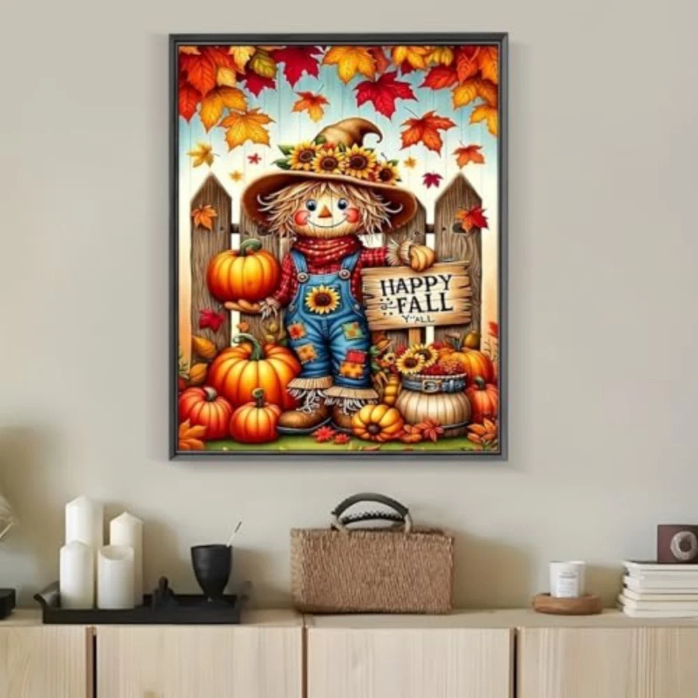 Adult Happy Autumn Scarecrow Diamond Painting Set 5D Pumpkin Diamond DIY Diamond Dot Painting Home