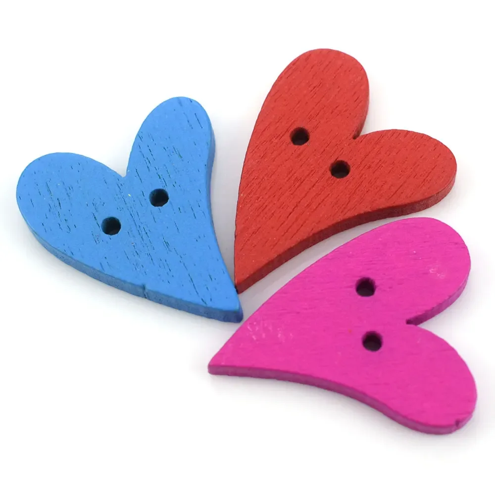 50PCS Wooden Heart Buttons for Handmade Girl Clothing DIY Decor Scrapbooking Needlework Craft Sewing Wood Button Accessories