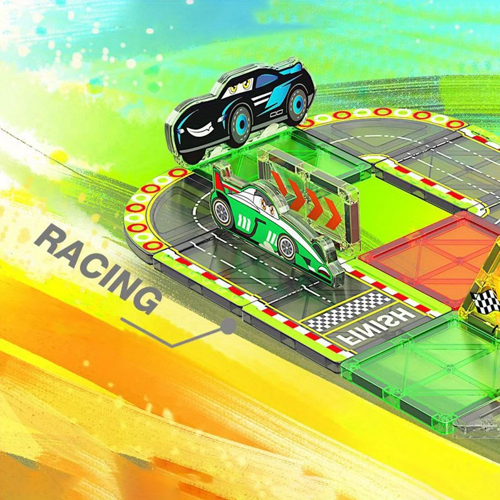 MOC 32pcs Race Car Magnetic Building Blocks - Large STEM Toy Set Creative Magnetic Toys, Children Educational Magnet Toys