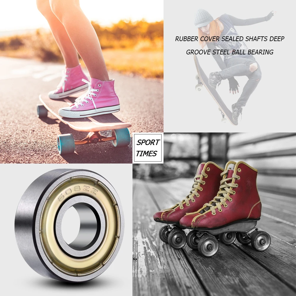 20pcs 608ZZ Ball Bearings Carbon Steel Single Row Deep Groove Miniature Bearings for Skateboard Roller Skates Scooter