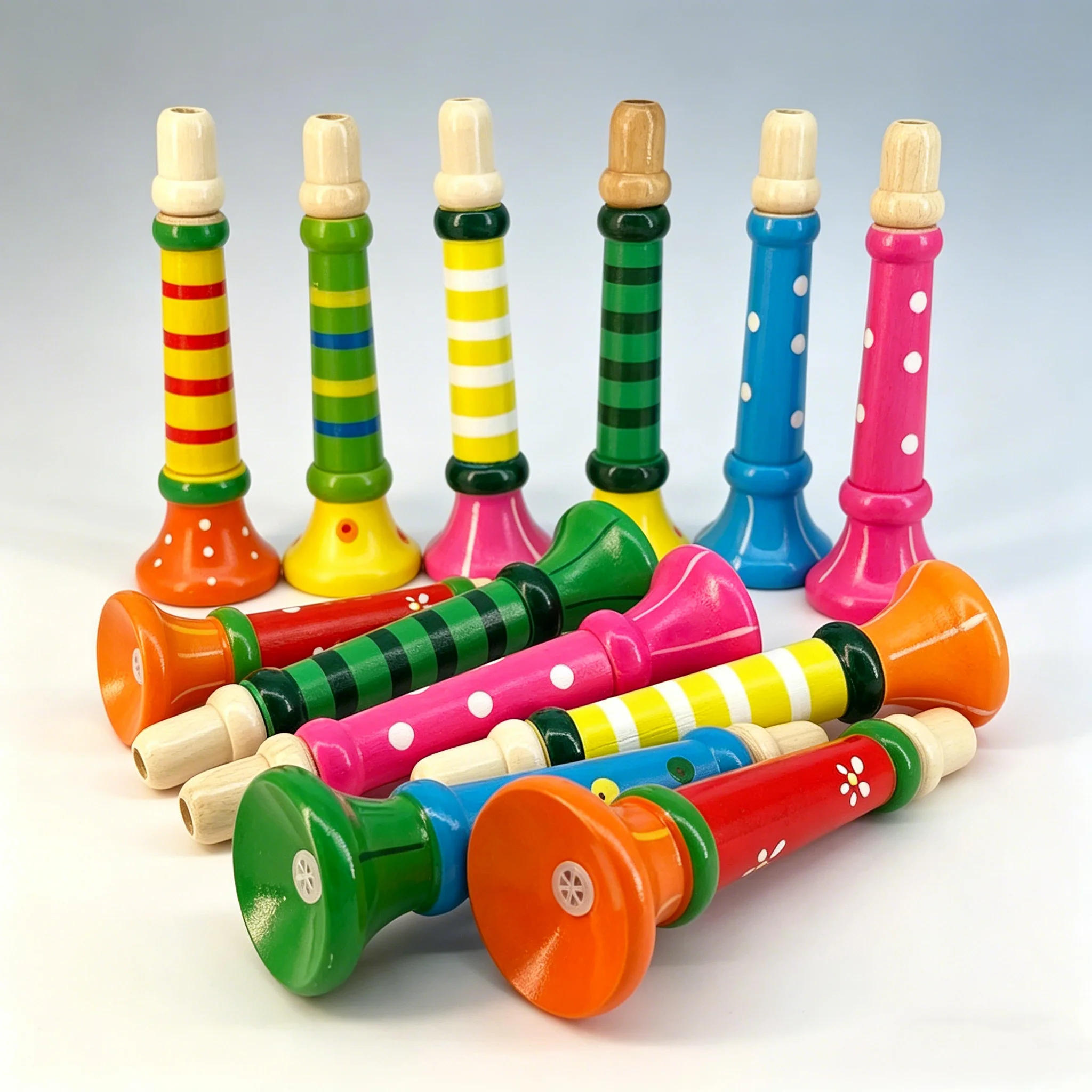 Colorful Wooden Trumpet Toy Kids Early Educational Musical Instrument for Toddlers Boys Girls Learning and Sensory Play