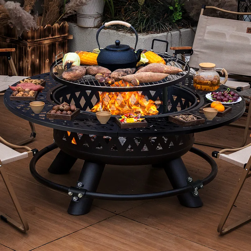 

Outdoor Round Courtyard Fireplace Heater Fire Table Wood-Fired Multifunctional Barbecue Grill Charcoal Grill T197