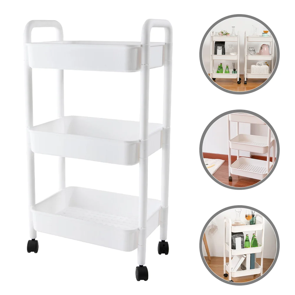 Mobile Storage Rack Bathroom Cart Organizer Rolling with Wheels Shelving Pulley Dorm Pp Kitchen on Office Go Carts