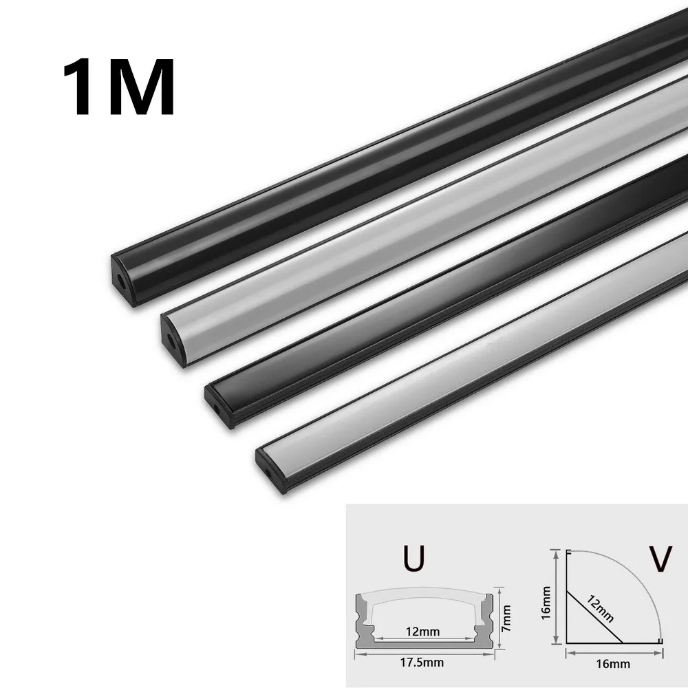 10-30pcs/lot 1M Silver/Black LED Aluminum profile Channel Holder Diffuser PC Cover U/V shape Corner for 2835 5050 5730 COB Light