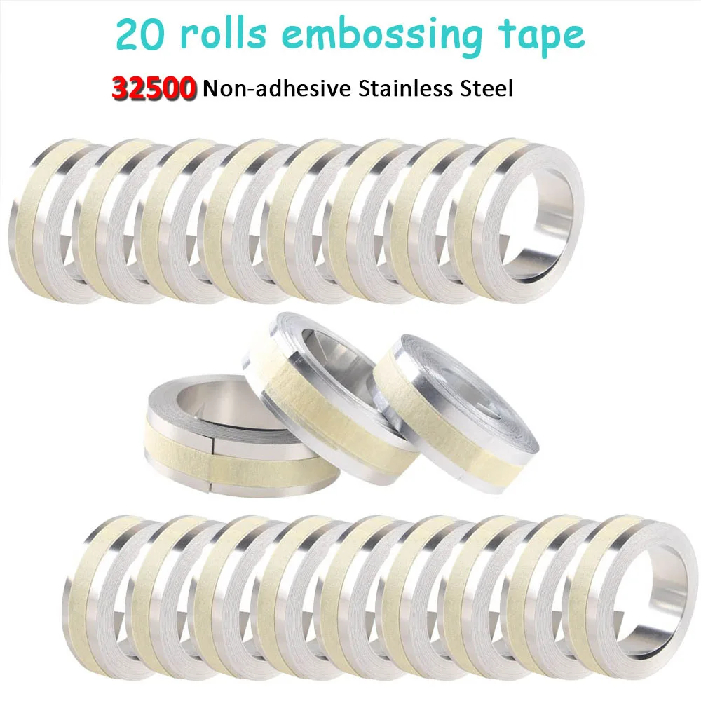 

20Rolls 32500 Non-Adhesive Stainless Steel Compatible DYMO 3D 12mm*6.4m Embossing Tape for Dymo M1011 Embossing Label Maker