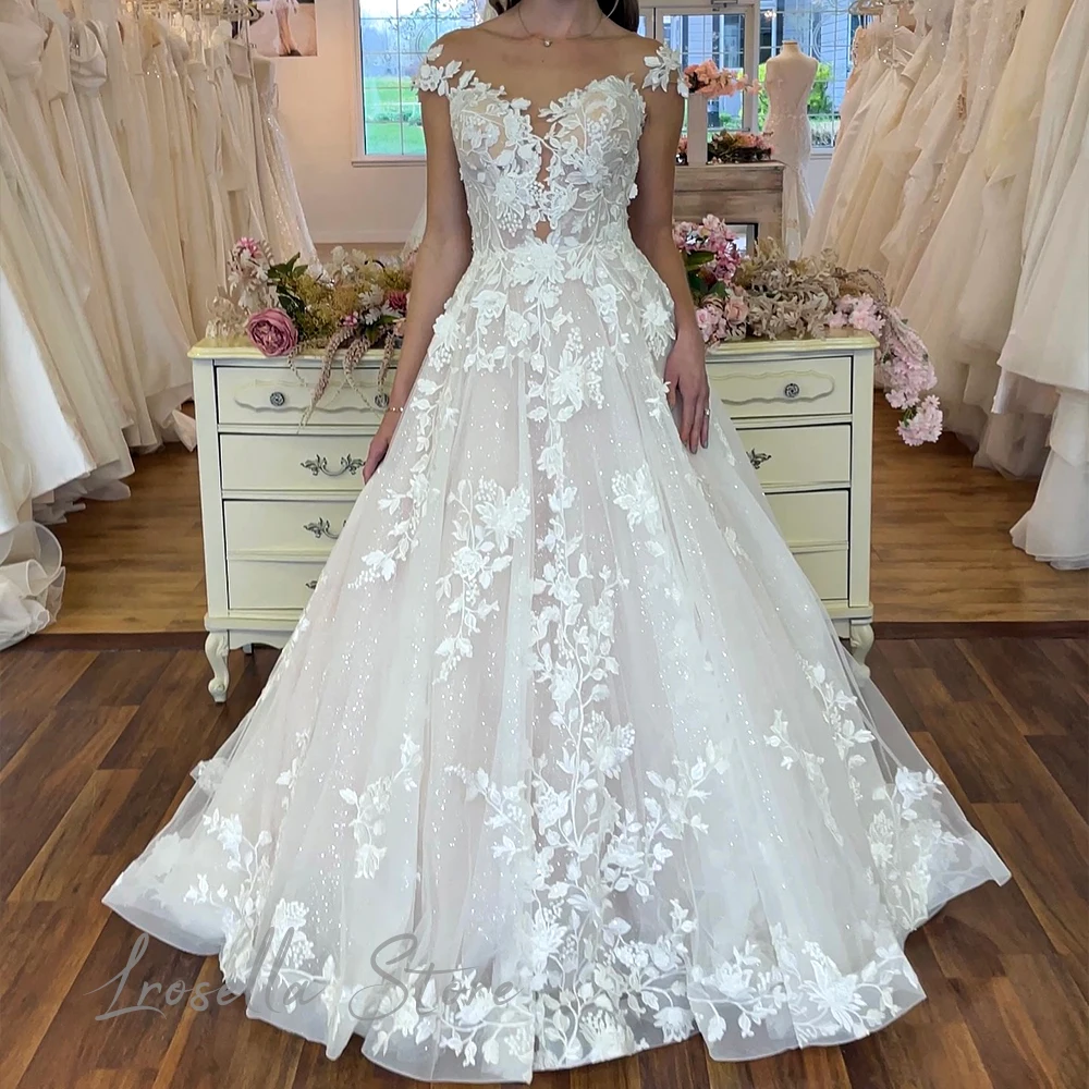 Vestido Formal de encaje con hombros descubiertos para mujer, traje elegante de lujo con corte en A, Espalda descubierta, Princesa, Corte Internacional, boda civil, 2024