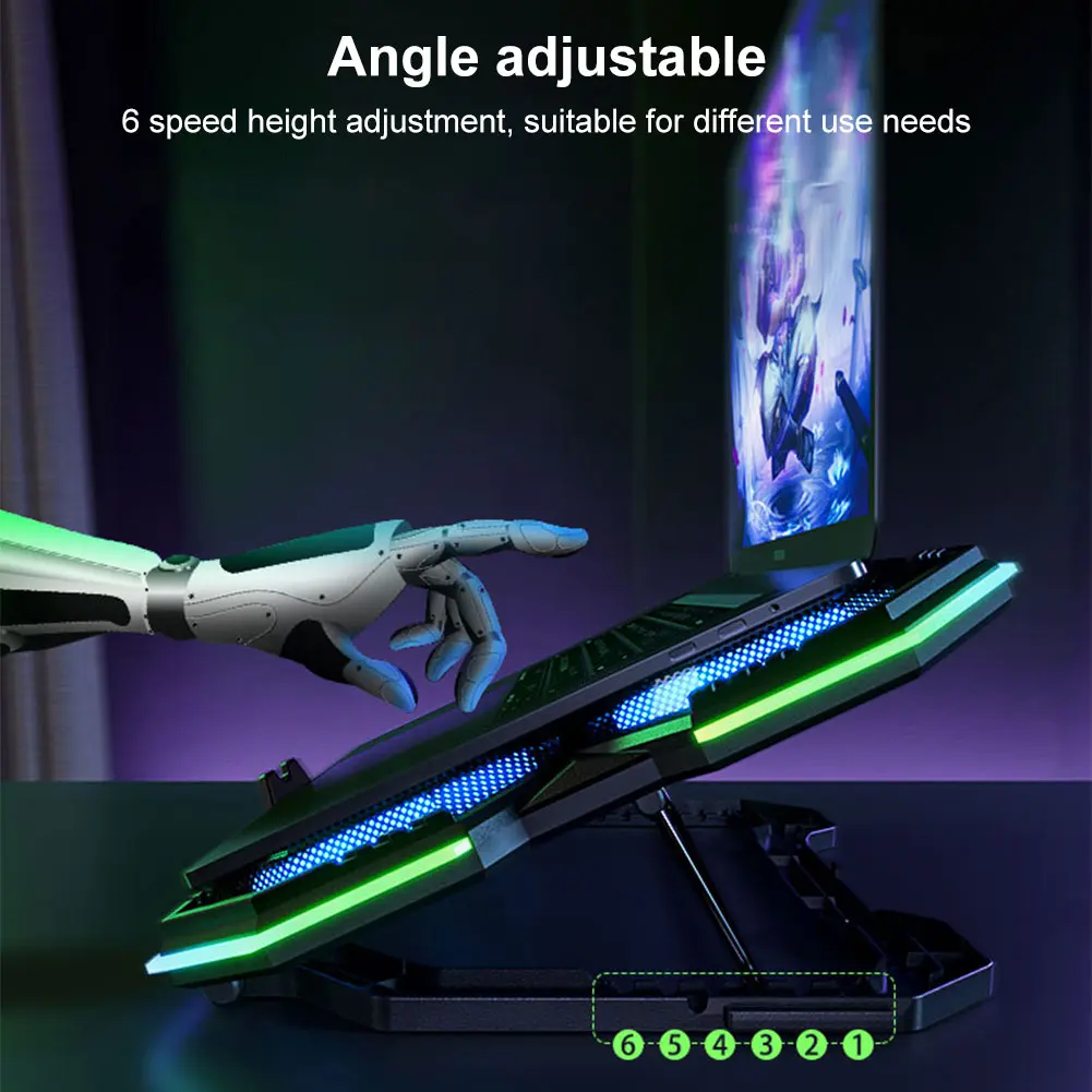 Air Cooler Notebook Stand Holder 2 USB Ports External Cooler with 6 Quiet Fans Height Adjustable for 12-21 Inch Gaming Notebooks