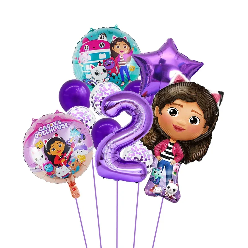 Gabby Dollhouse Cats Number Balloon Children\'s Birthday Party Decoration Latex Aluminum Balloons Girl Gabby\'s Doll Balloon Set