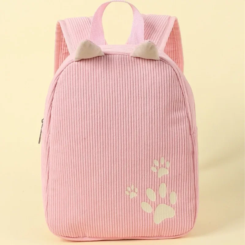 Corduroy Kindergarten Backpack for Boys Girls Cute Solid Color Children's School Bag Multi-Color Kids Gift with Adjustable Strap