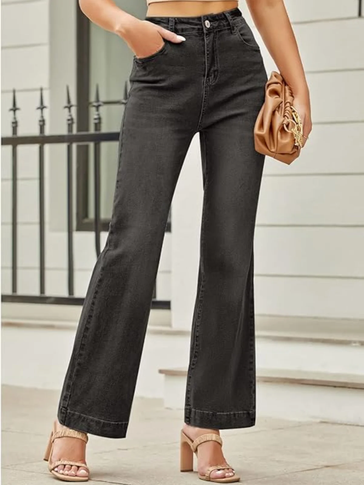 High Waist Straight Leg Jeans Blue Black Denim Pants Trousers Loose Micro Flared Denim Pants Female Commuter Casual Trousers