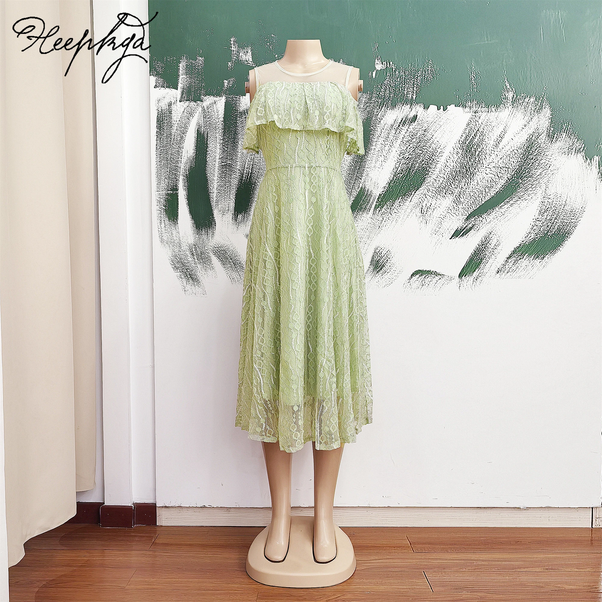 

Lovely Mint Green Lace Evenning Dress 2024 In Stock A Line Tea Length Women Wedding Party Formal Occasion Gowns Robe De Soiree