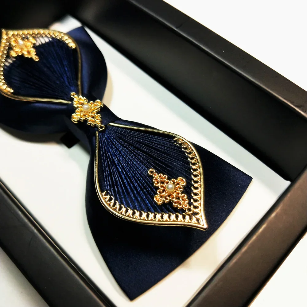 Bow tie male wedding bridegroom dragon and Phoenix jacket Xiuhe Tibetan blue wind metal collar bow tie