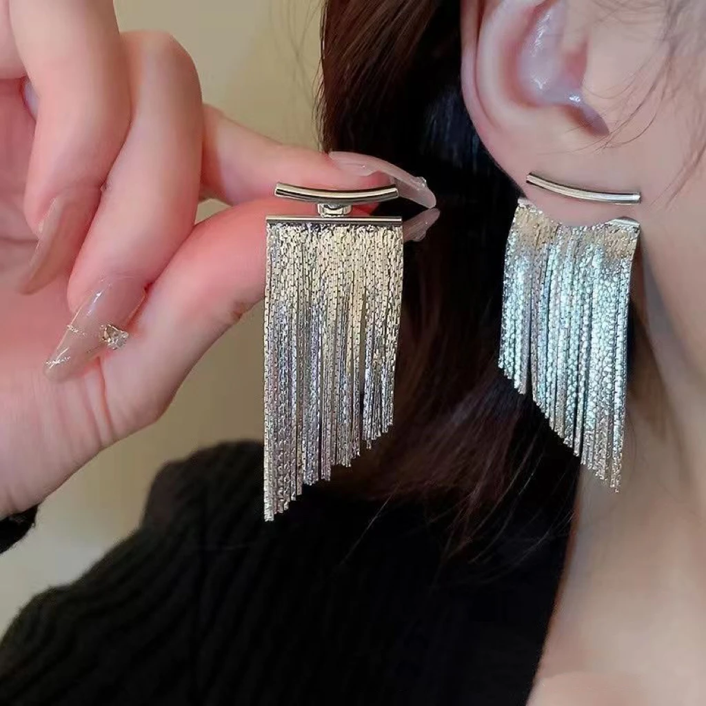Fashion Statement Earrings Long Statement Gold Color Bling Tassel Earrings For Women Female Wedding Daily Pendant Jewelry Gifts