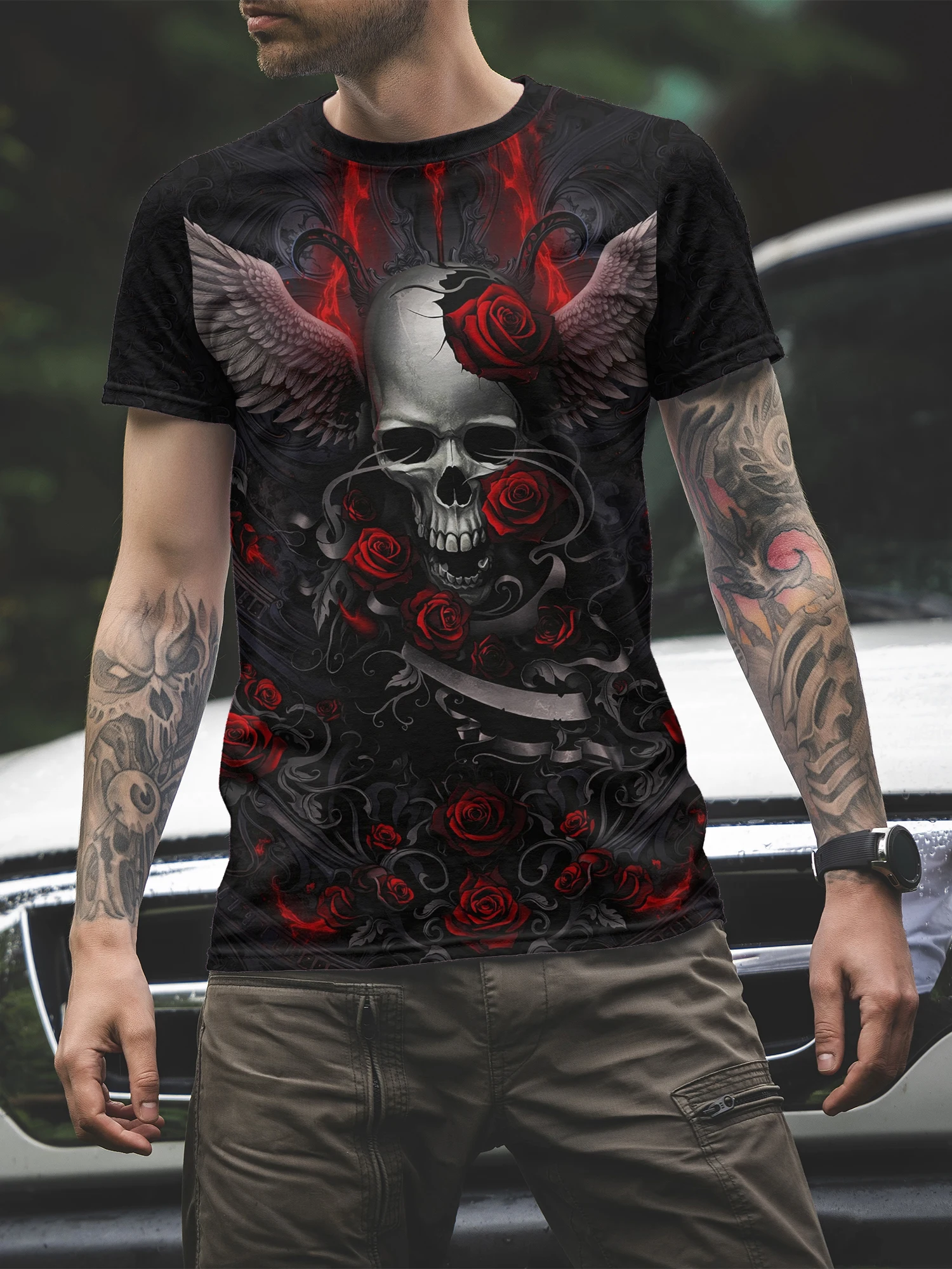 

Vintage Horror Skull 3D Print Men's T-Shirt Summer Casual Hip Hop O Neck Short Sleeve Fashion Loose Oversized Tops Tee Shirt Men