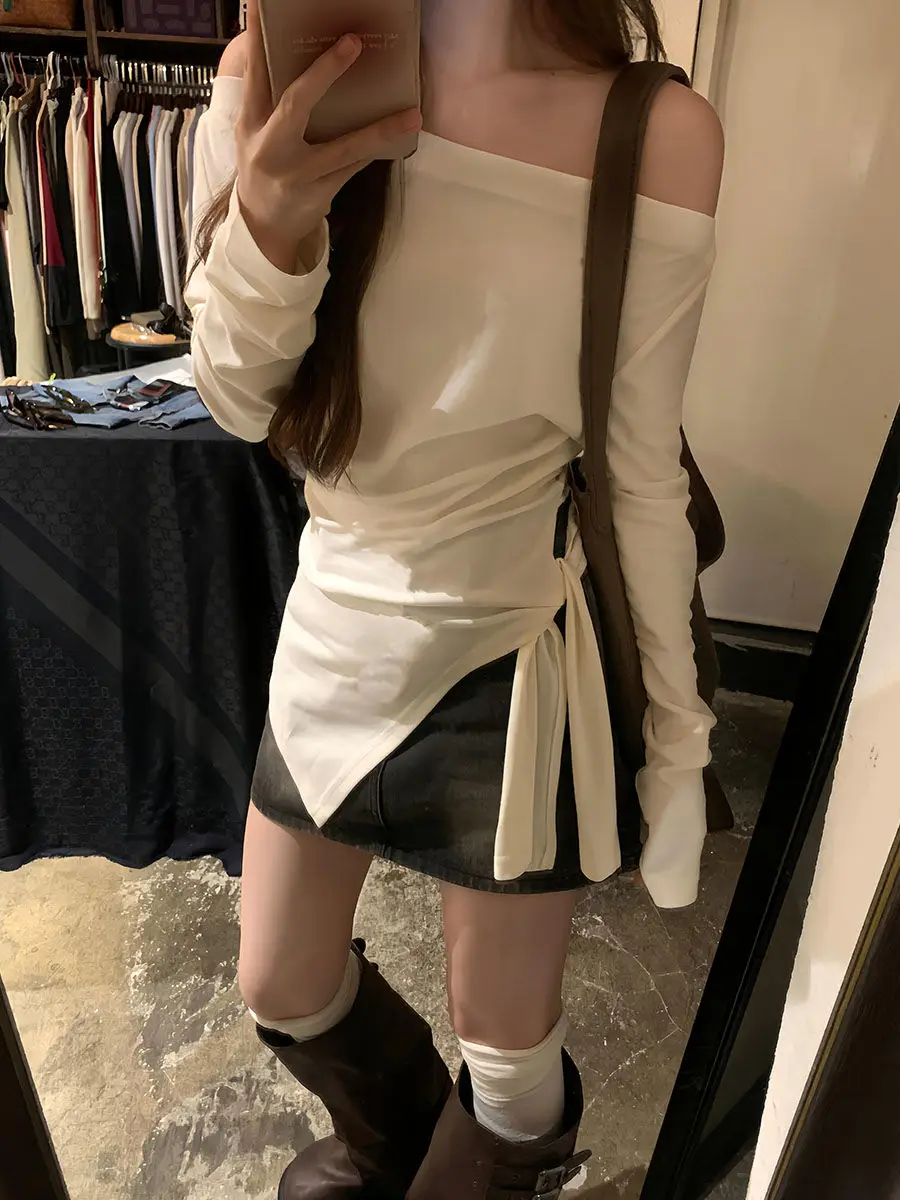 Waist-closed One-shoulder Top for Women in Spring and Autumn New Niche Inner Bottoming Shirt Top