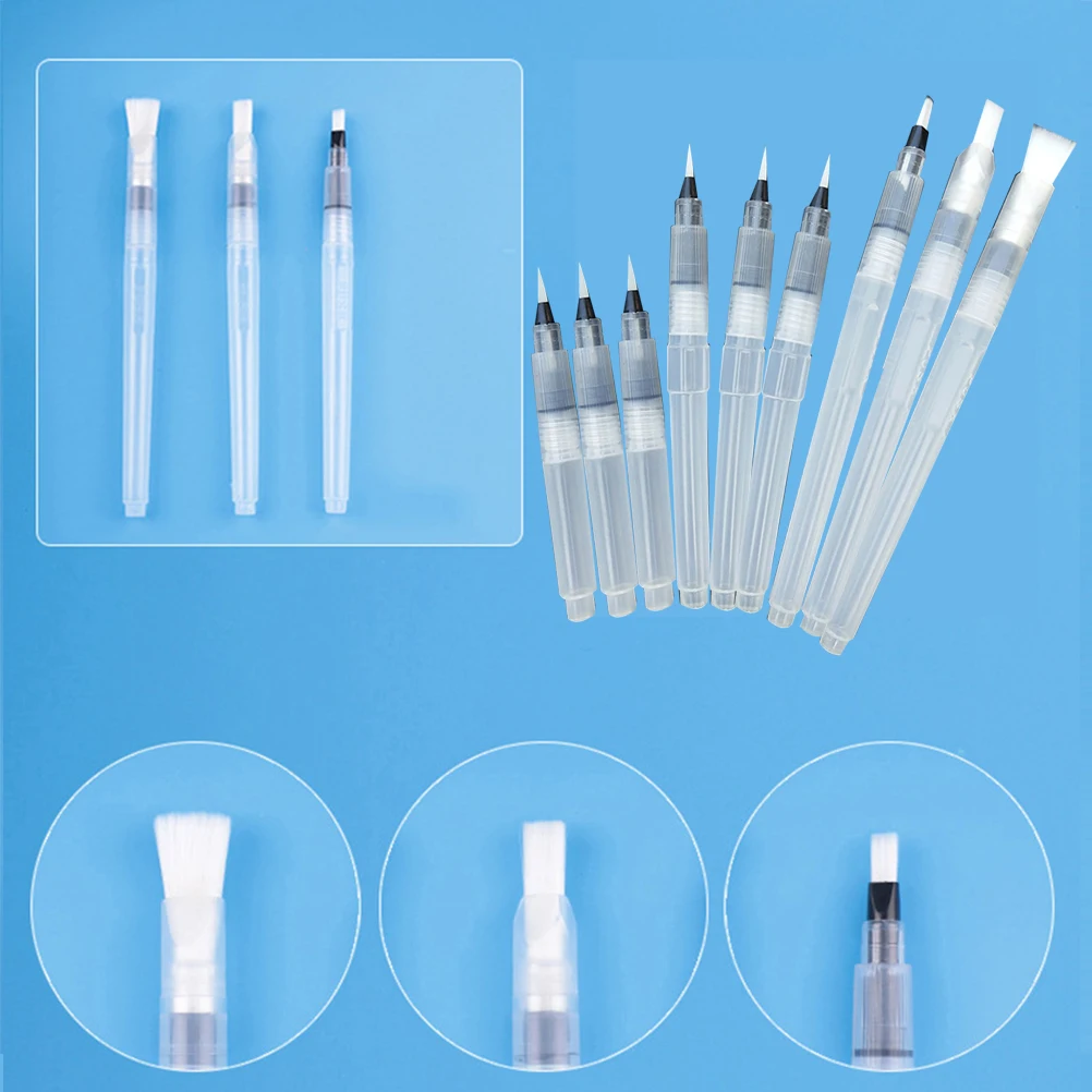 

9pcs Watercolor Paintbrush Water Coloring Brush Pen Durable Water Brush Pens Sensitive Response Easy Clean Control Ink Flow