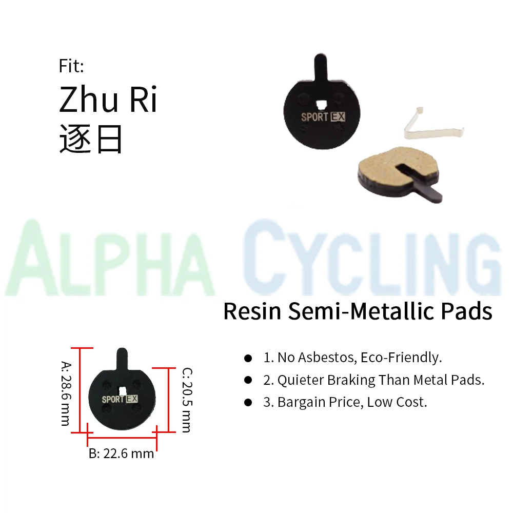 4 Pairs, Bicycle Disc Brake Pads for ZhuRi Caliper, Sport Ex Class, Resin