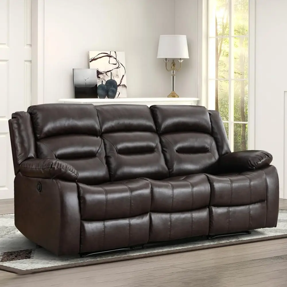 

3-Seat Leather Electric Reclining Sofa with Comfortable Armrests, Ideal for Living Room, Bedroom, or Meeting Spaces, Brown