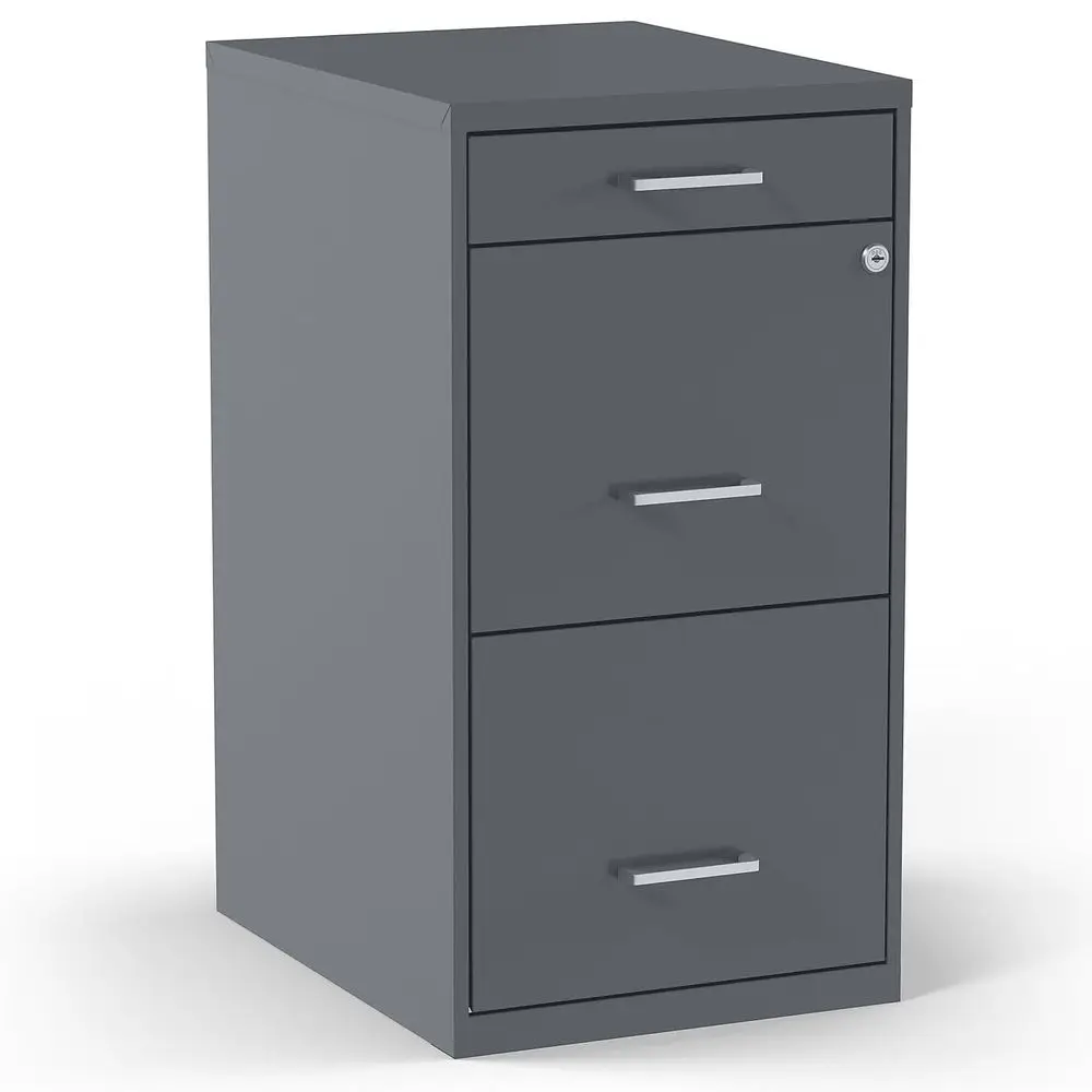

3Drawer Vertical File Cabinet, Letter Size Documents, Lockable amp Mobile, 18.9 D x 14.3 W x 26.8 H, Charcoal