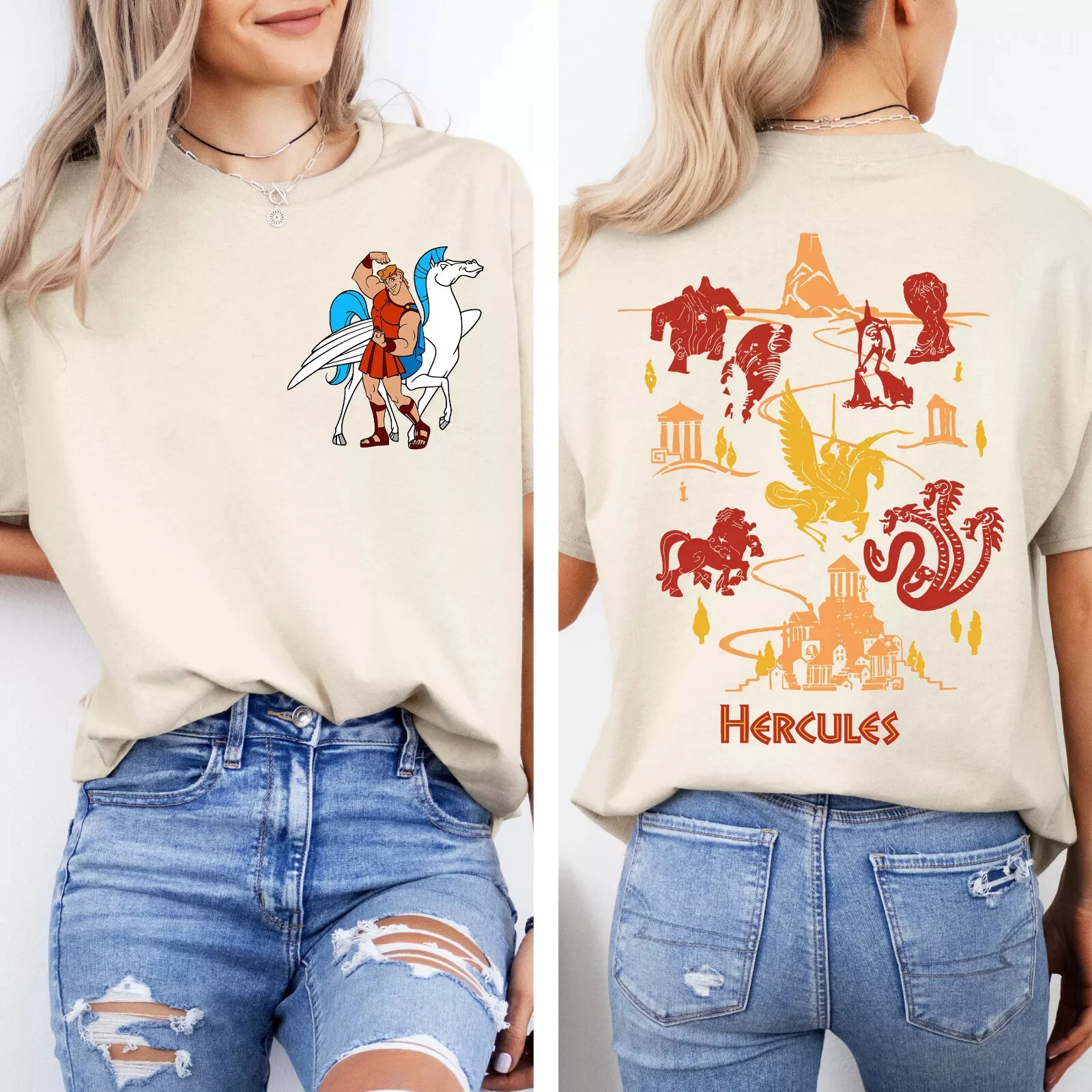 

Disney Hercules Print T-shirt Women's Fashion Short Sleeve Boys Clothes Family Matching Outfits Kids Clothes