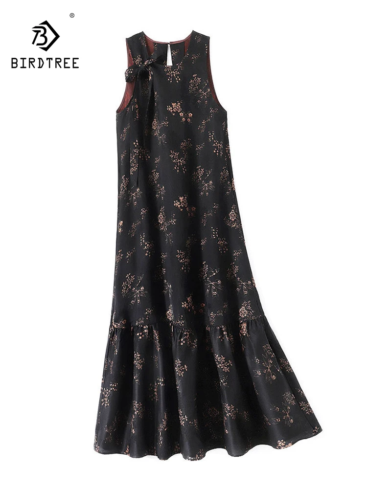 

BirdTree-32MM Silk Watered Gauze Elegant Dress, O Neck Butterfly, Women Vintage Trumpet Loose Dress, 2026 Summer New D66465CC
