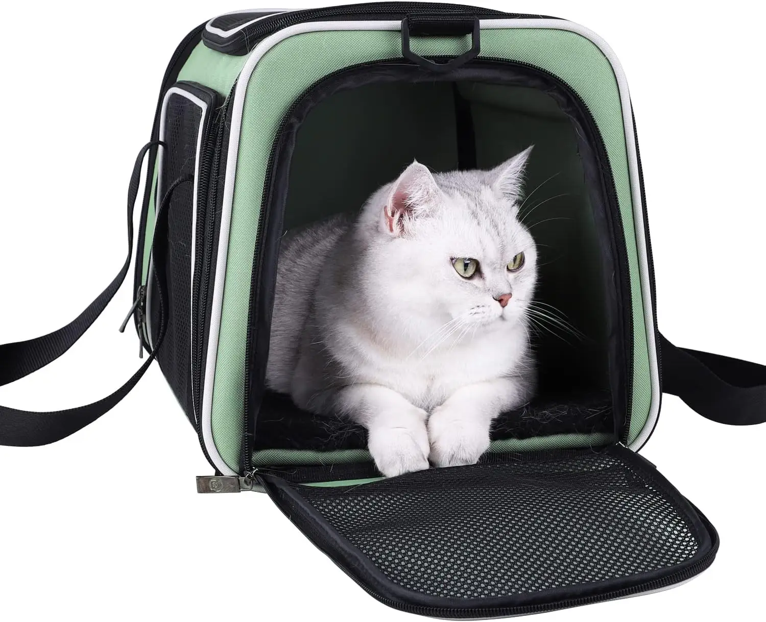 

Top Load Cat Carrier for Medium Cats and Small Dogs with Washable Cozy Bed, 3 Doors and Shoulder Strap. Easy to get cat in, E