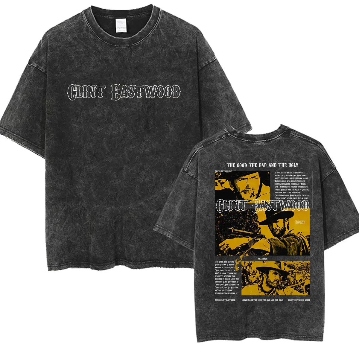 Movie Clint Eastwood Vintage Washed T Shirts The Good The Bad and The Ugly Graphic T-shirt 90s Men's Gothic Short Sleeve Tshirt