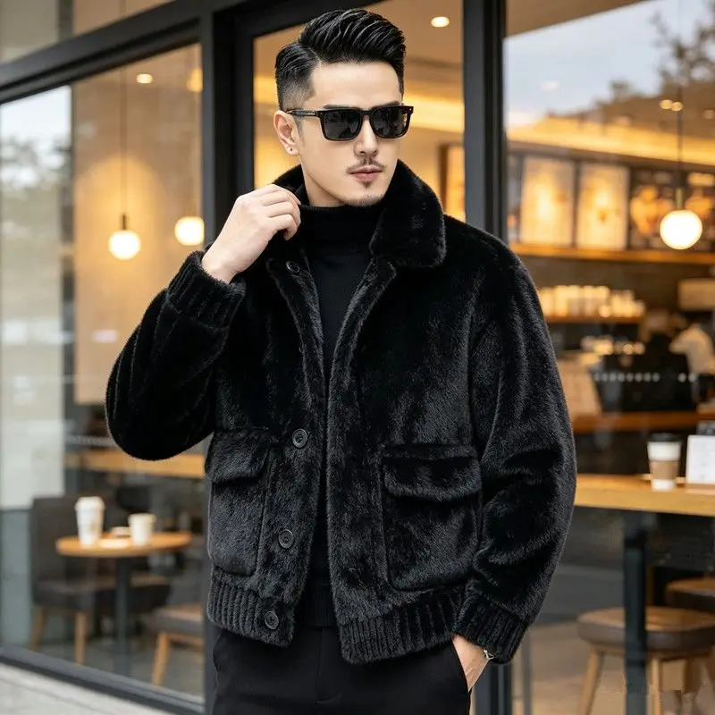 Gold Mink Haining Double-Sided Coat With Integrated Fur On Both Sides Short New Fur Men's Winter Lapel Thickened Winter Coat
