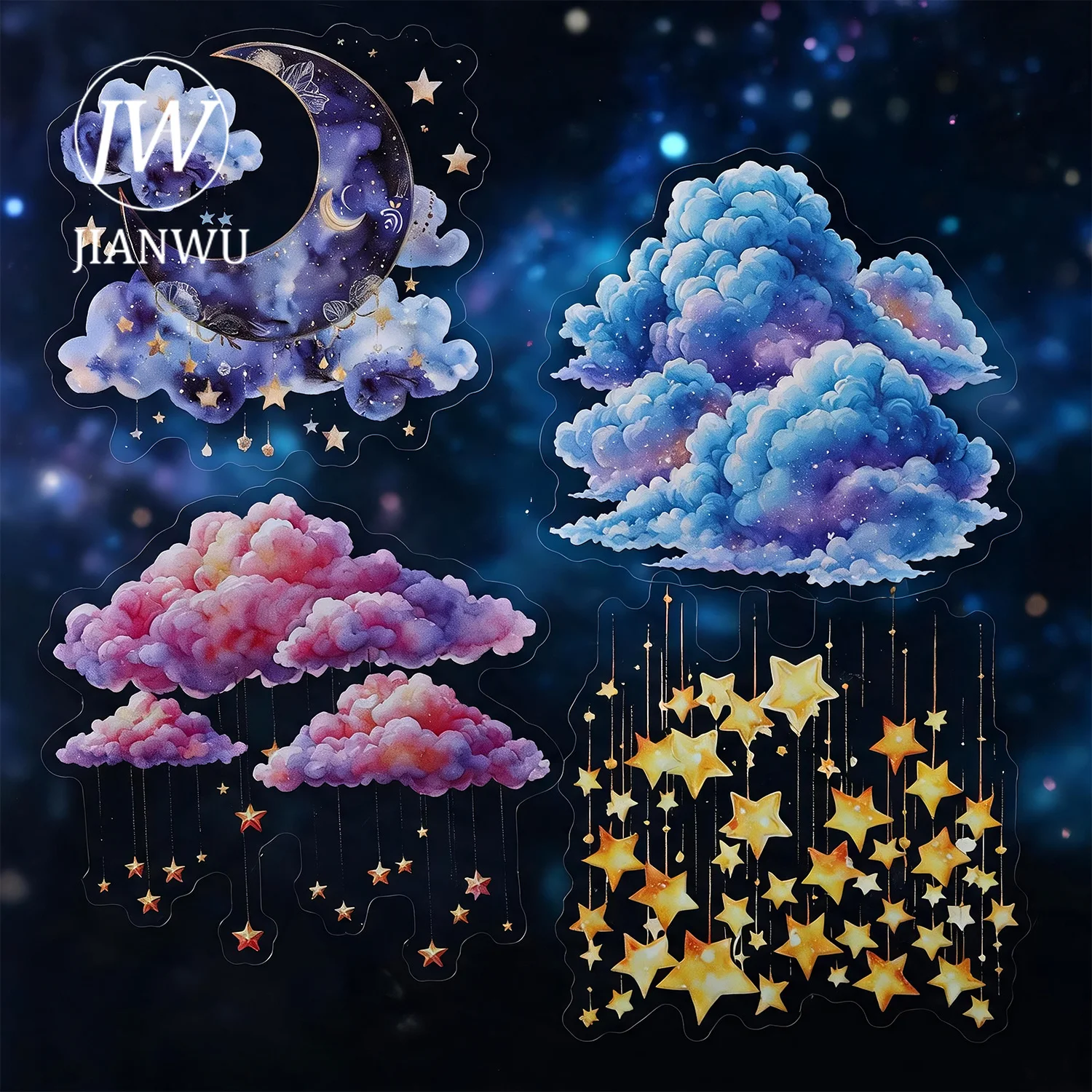 JIANWU Vintage Night Moon Star Cloud Landscape Material Collage Scrapbooking PET Sticker Creative DIY Journal Stationery