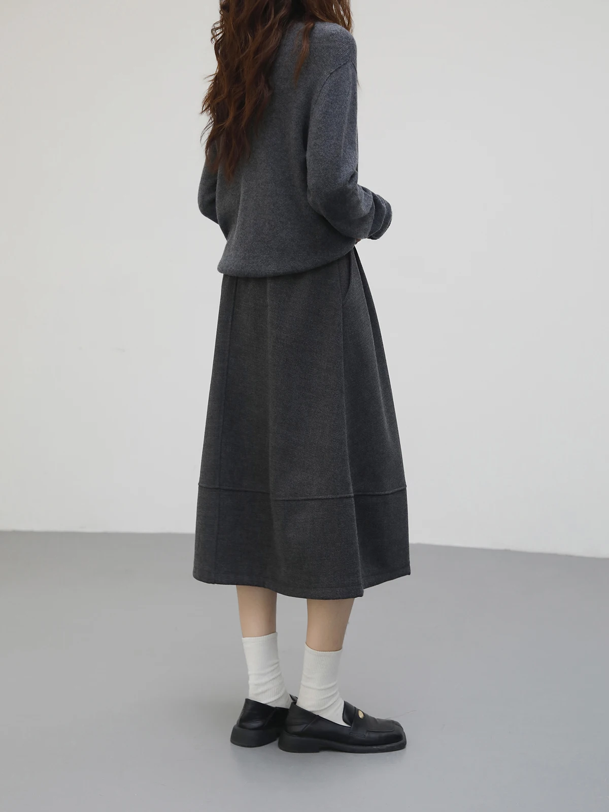 Grey Flower Bud Half Skirt Women's Autumn Winter New Design A-Line Berkeley Woolen  Skirt Casual High Waist Style