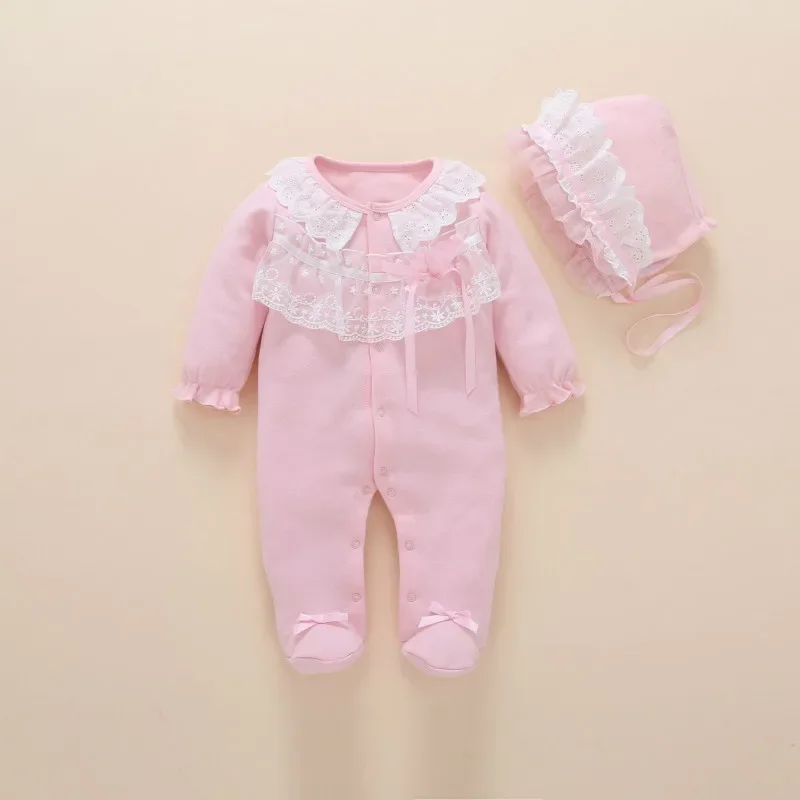 Newborn Baby Girl Footies Clothes 0 3 6 months Cotton Long Sleeve Princess Baby Jumpsuit With Footies Outfit Baby Girl Clothing