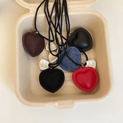 Minar Retro Denim Cloth Plush PU Leather Love Heart Key Pendant Necklaces for Women Black Twisted Rope Sweater Chain Chokers