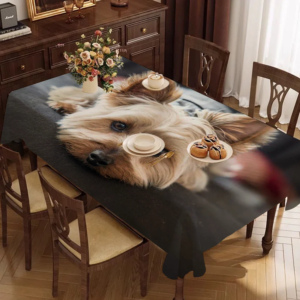 

Cute Mini Yorkshire Tablecloth Table Cover Christmas Picnic Party Birthday Wedding Waterproof Desk Cloth Table Decor