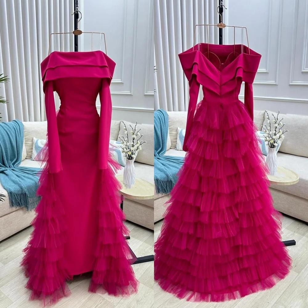 

Customized Jersey Net Tiered Exquisite Off-the-shoulder Floor-length Bespoke Occasion Women Luxury Evening Dresses Charming