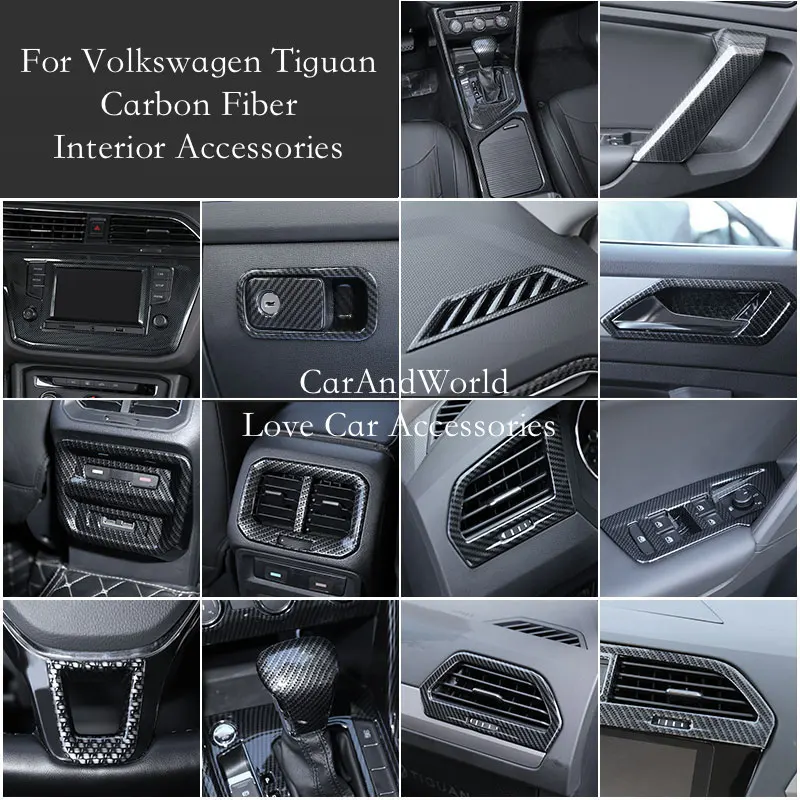 

Carbon Fiber Air Condition Outlet Gear Shift Lift Switch Frame Car Interior Accessories For Volkswagen VW Tiguan 2017-2024