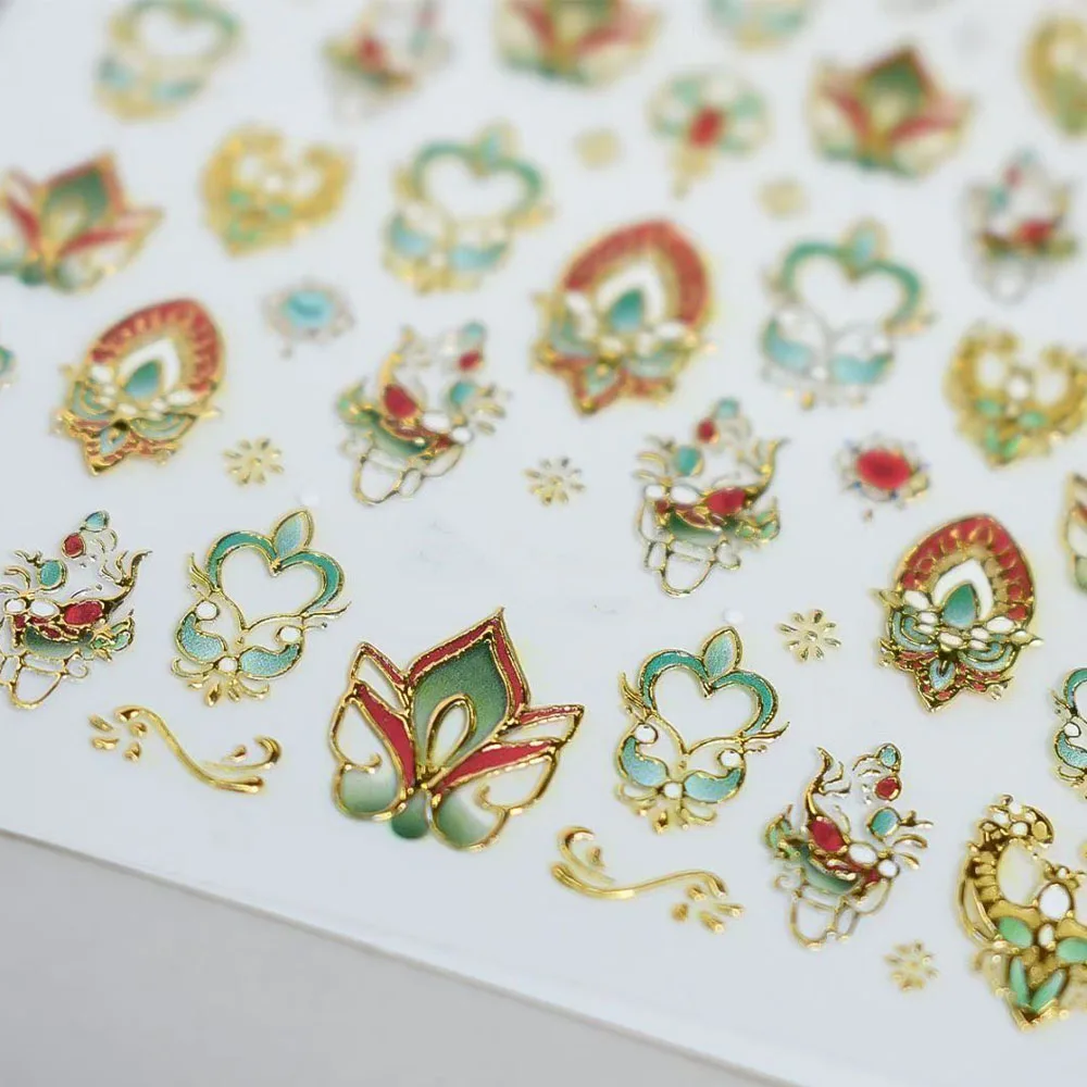 1 pz 5D abbronzante di lusso nail art adesivo cinese vintage fiori decalcomanie per unghie etnico retrò modello francese Bohomia manicure slider