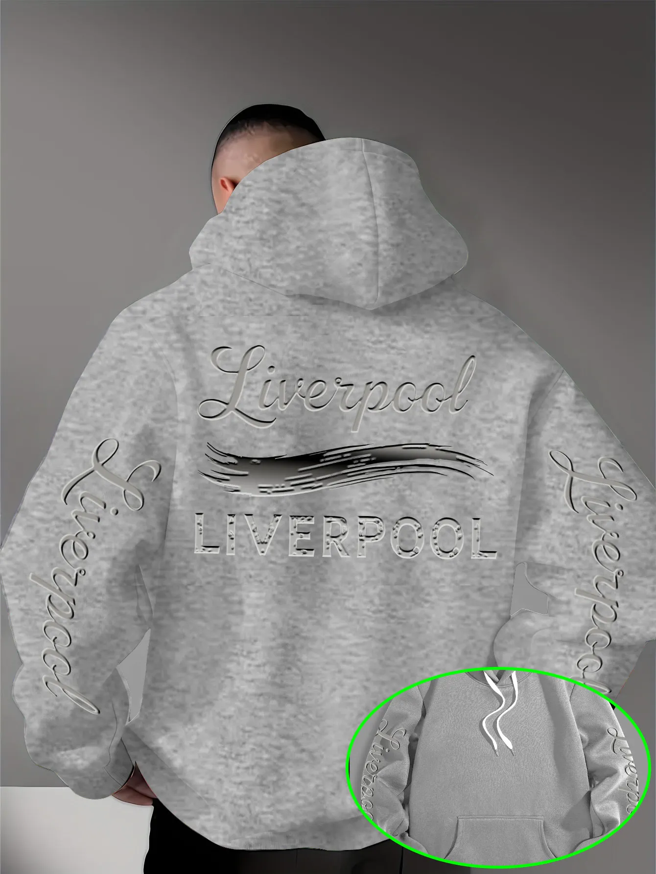 Herren Sport Hip-Hop Hoodie, Liverpool Schriftzug Textgrafik, Fleece-Gefüttertes Sweatshirt für Urbanen Streetstyle und Kaltes Wetter – Detail 3