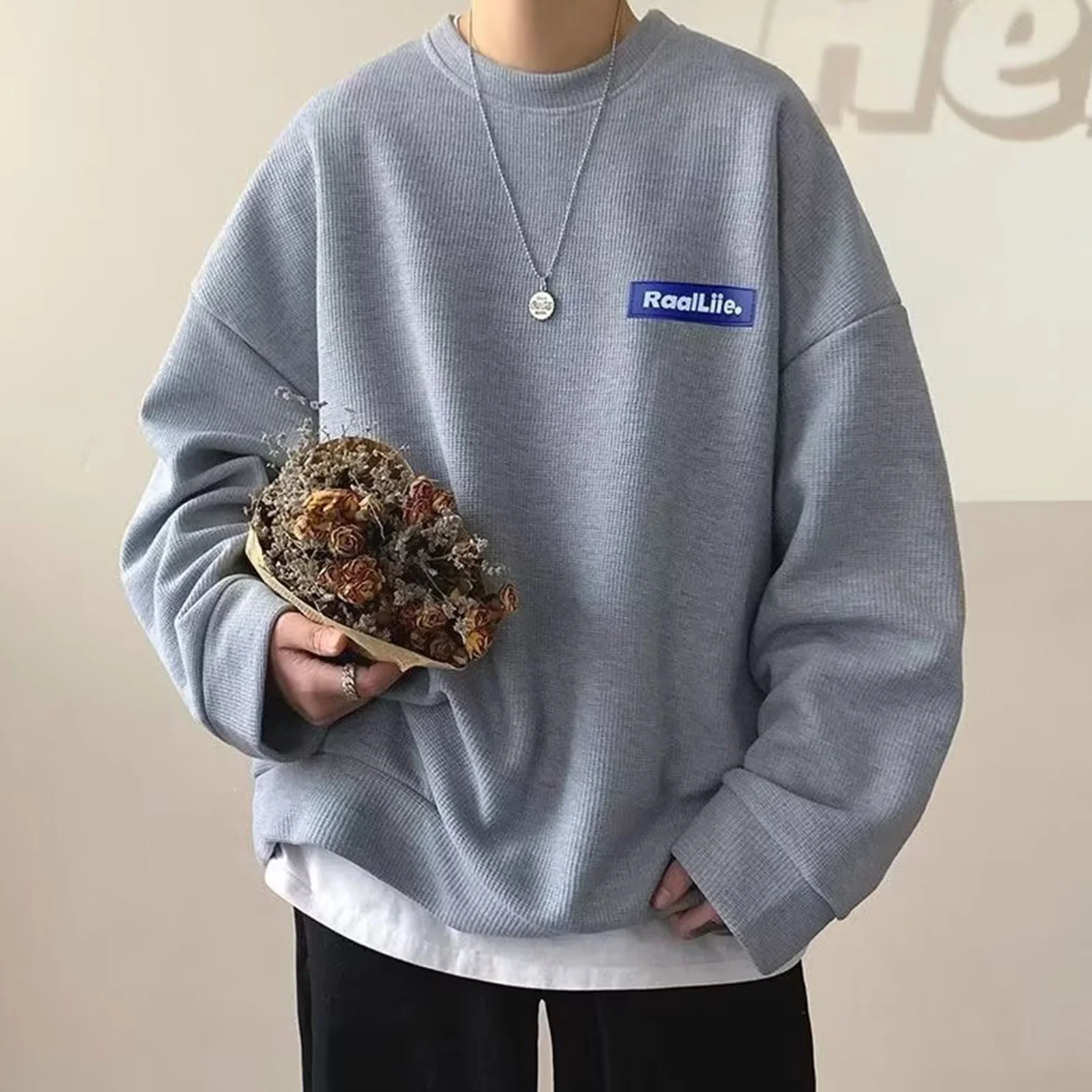 Harajuku Sweatshirts Men Korean Solid Color Basic O Neck Oversized Pullovers Spring Autumn Simple Fashion Casual Tops 5XL-M