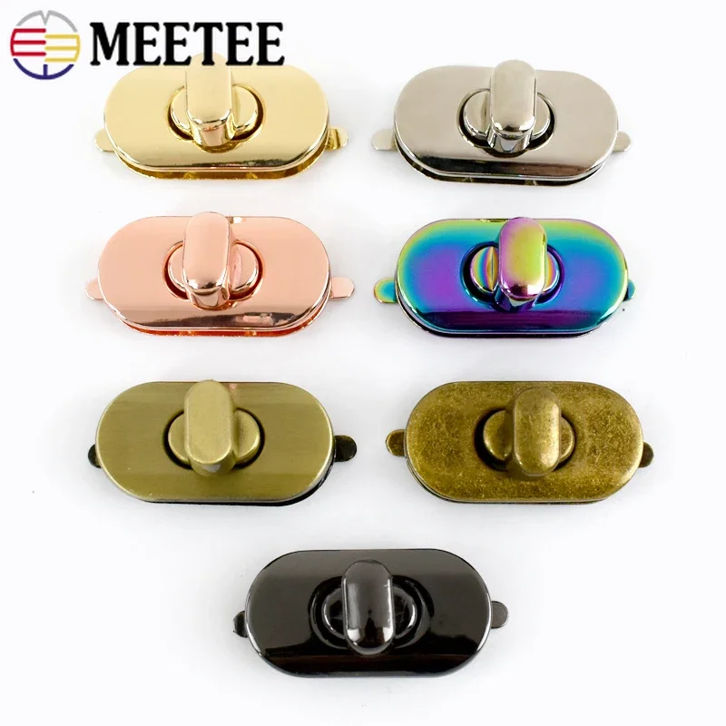 1-5Pcs Meetee 35x18mm Metal Spring Bag Lock Buckles Handbag Replace Closure Twist Turn Locks Oval Rotating Hardware Accessories