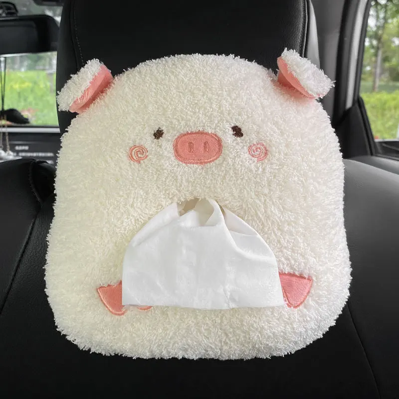 Cute Cartoon Bear Penguin Pig Chick Tissue Box Plush Napkin Holder Universal Car Room Paper Cover Animal Decoration Bracket