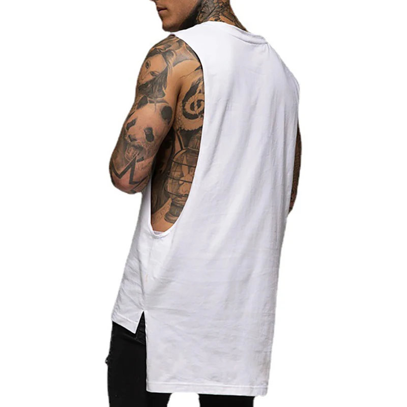 رجل تمديد قطع أكمام الهيب هوب تي شيرت القطن تنفس رياضة اللياقة البدنية كمال الاجسام الرياضة سترات تجريب العضلات تانك القمم #3