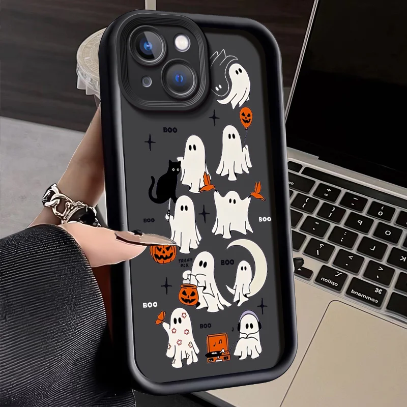 Sky ladder painting Halloween full screen pumpkin ghost little ghost Phone Case For iPhone 11 12 13 14 15 pro max