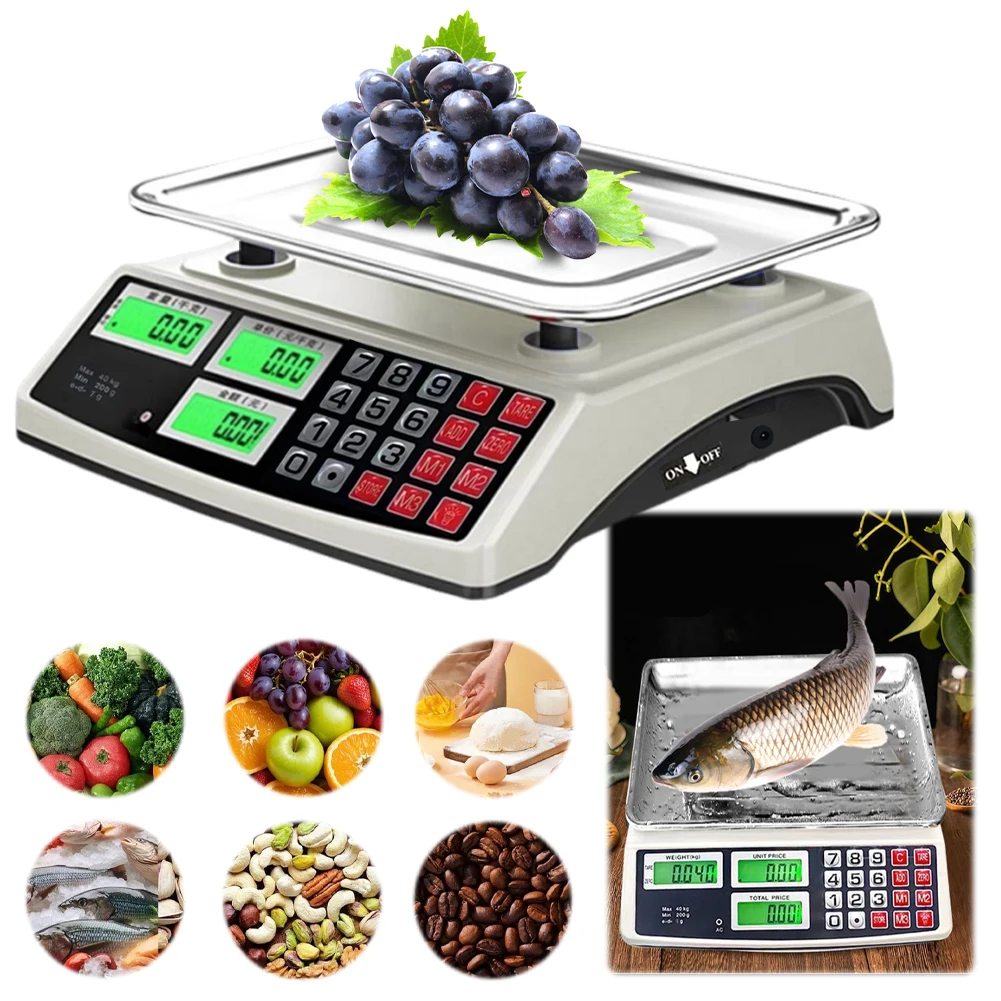 

40kg/1g Commercial Price Scale with Stainless Steel Plate Counting Weight Scale Waterproof Electronic Small Scale for Vegetables