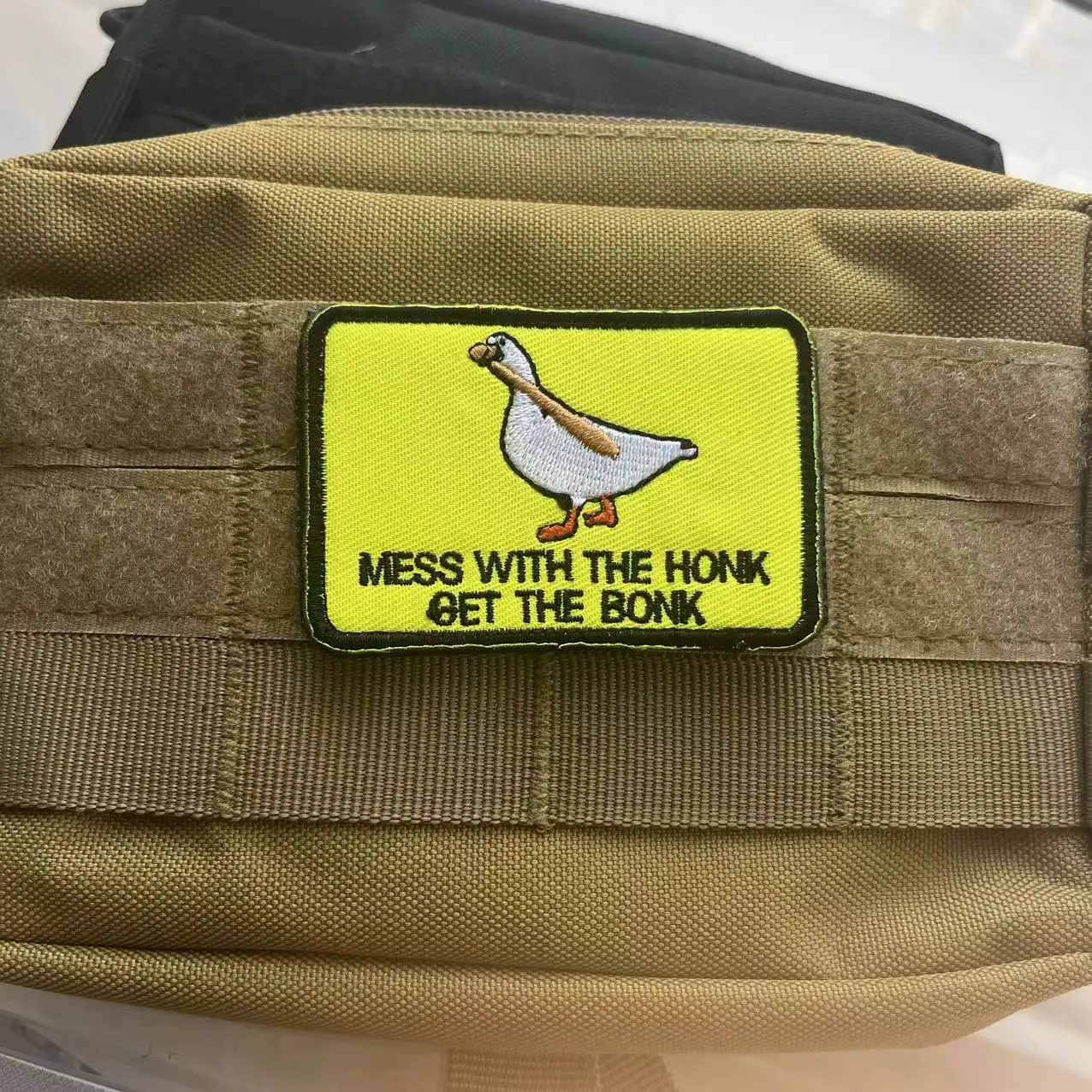 

Mess with The Honk Get The Bonk Morale Badge Funny Yellow Duck Embroidered Hook&Loop Patches Tactical Backpack Stickers