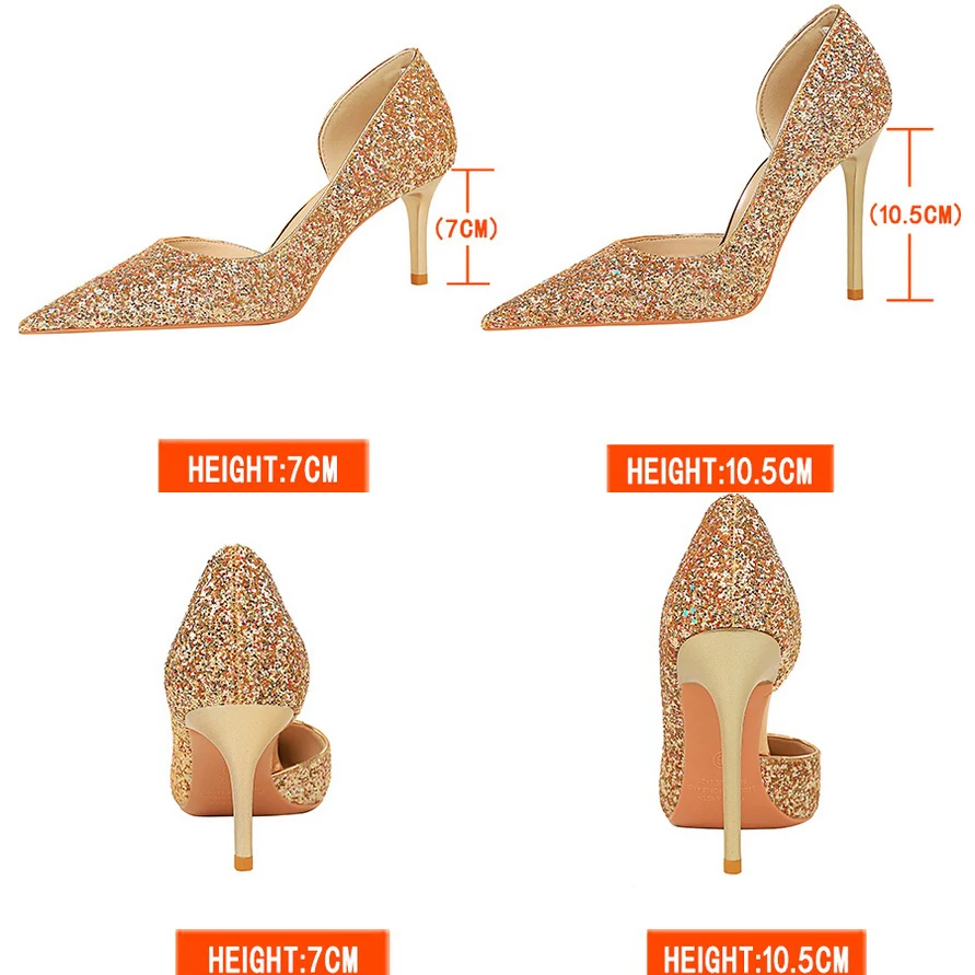 BIGTREE New Women Pumps Sequin Cloth High Heels Fashion Wedding Shoes Stilettos Sexy High-heeled Shoes Women Large Size 41 42 43